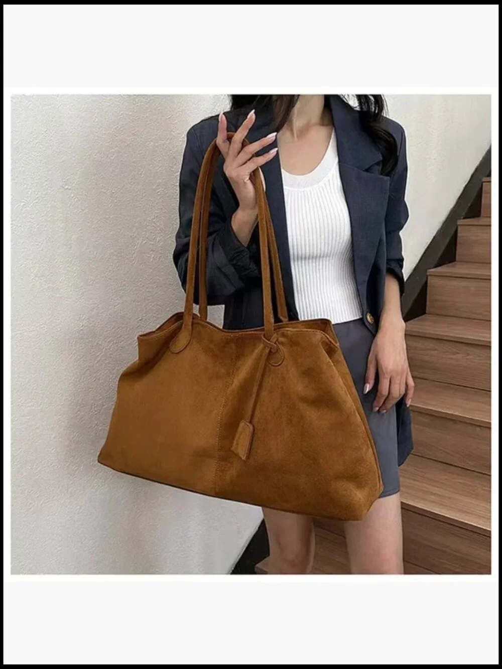 Large Faux Suede Hobo Tote Bag Magnetic Snap Closure Work Travel